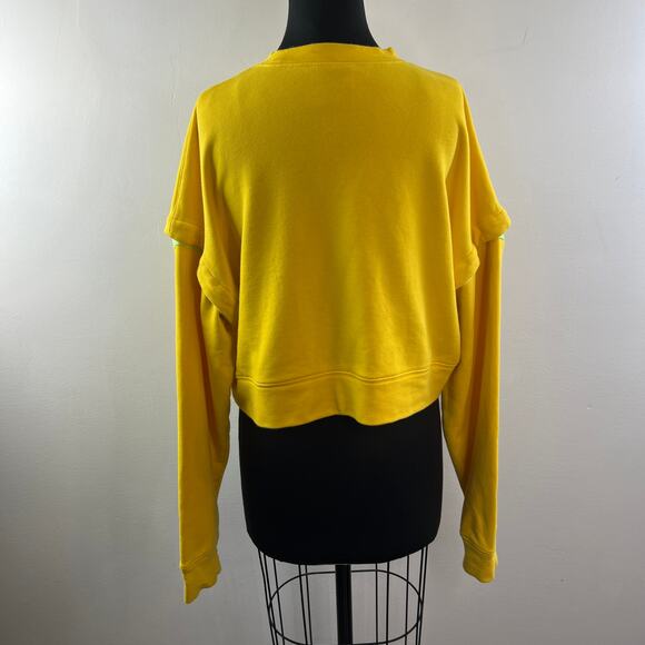 NIKE Yellow Green Cropped Sweatshirt Cotton Snap Detachable Sleeve Size Medium M - Picture 11 of 14